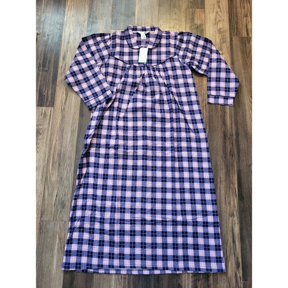 Patricia Lingerie Other - New Patricia Lingerie Navy Pink Plaid Long Sleeve Flannel Nightgown Sz L